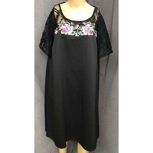 Luxology Black Lace Floral Embroidery Bodice Cocktail Dress Womens 2X
